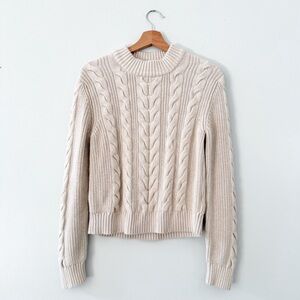 Pact Women's Cable Knit Crew Sweater Small Sandshell Soft Comfortable Top.